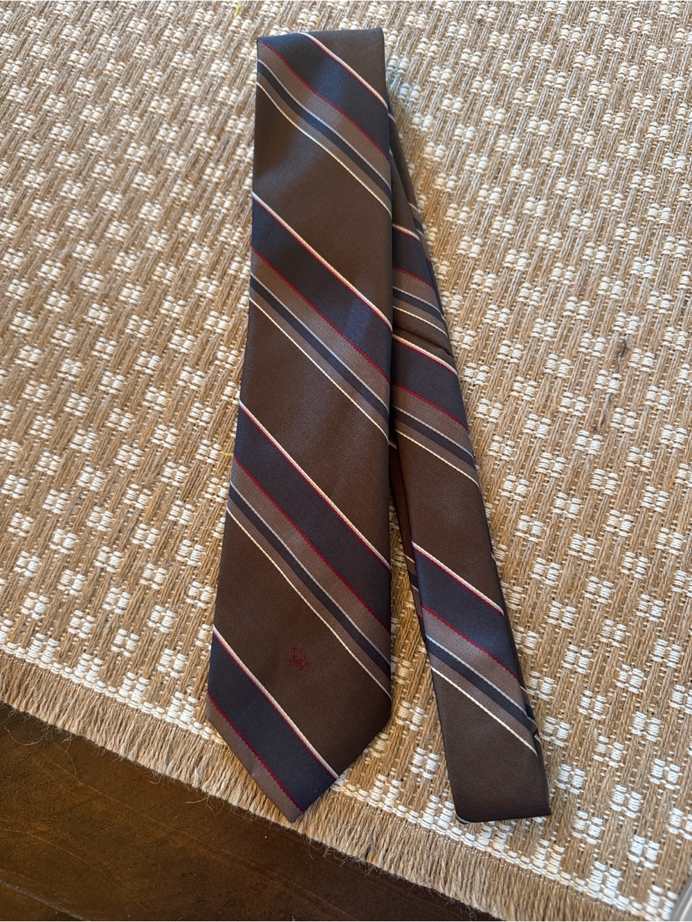 Vintage Christian Dior Repp Stripe Tie Italian Fabric Made USA Preppy Old Money